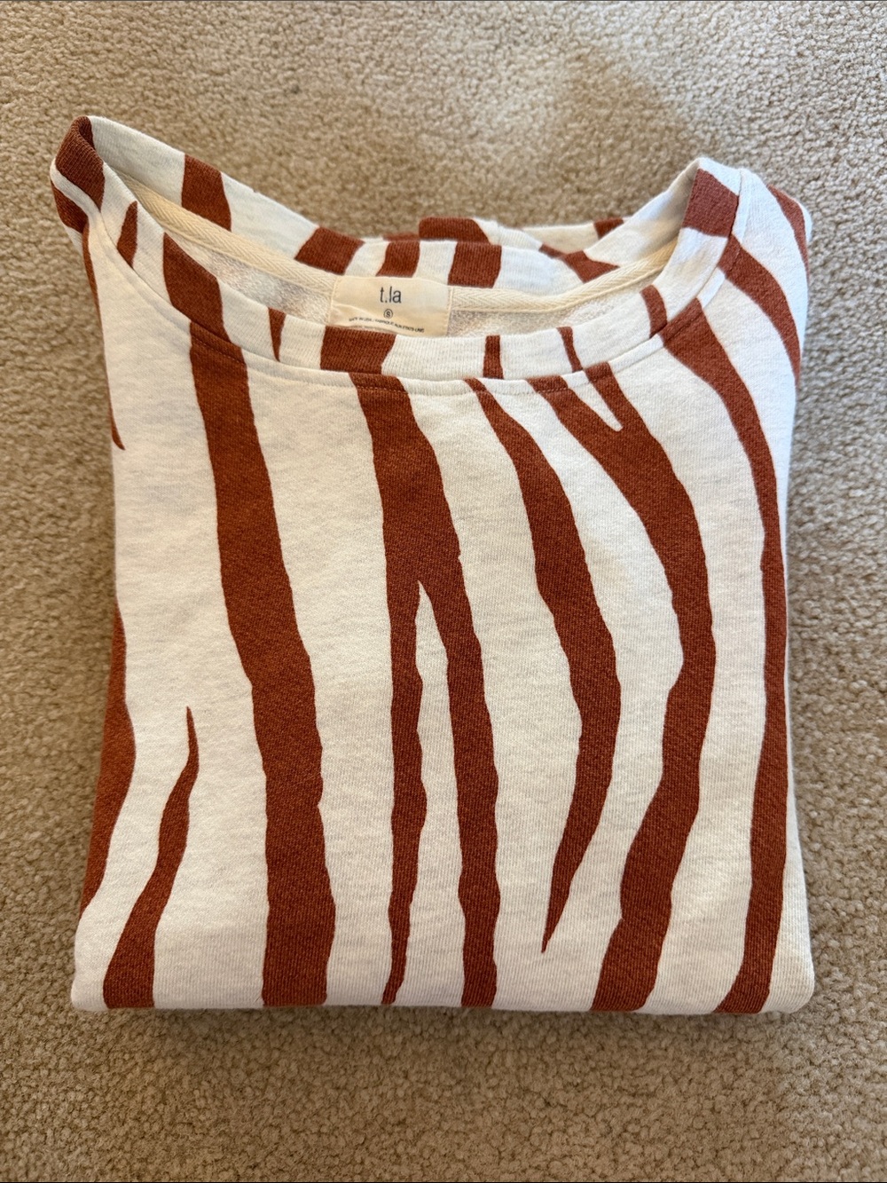 T.La Short Sleeve Zebra Stripe Tee in Cream and Rust